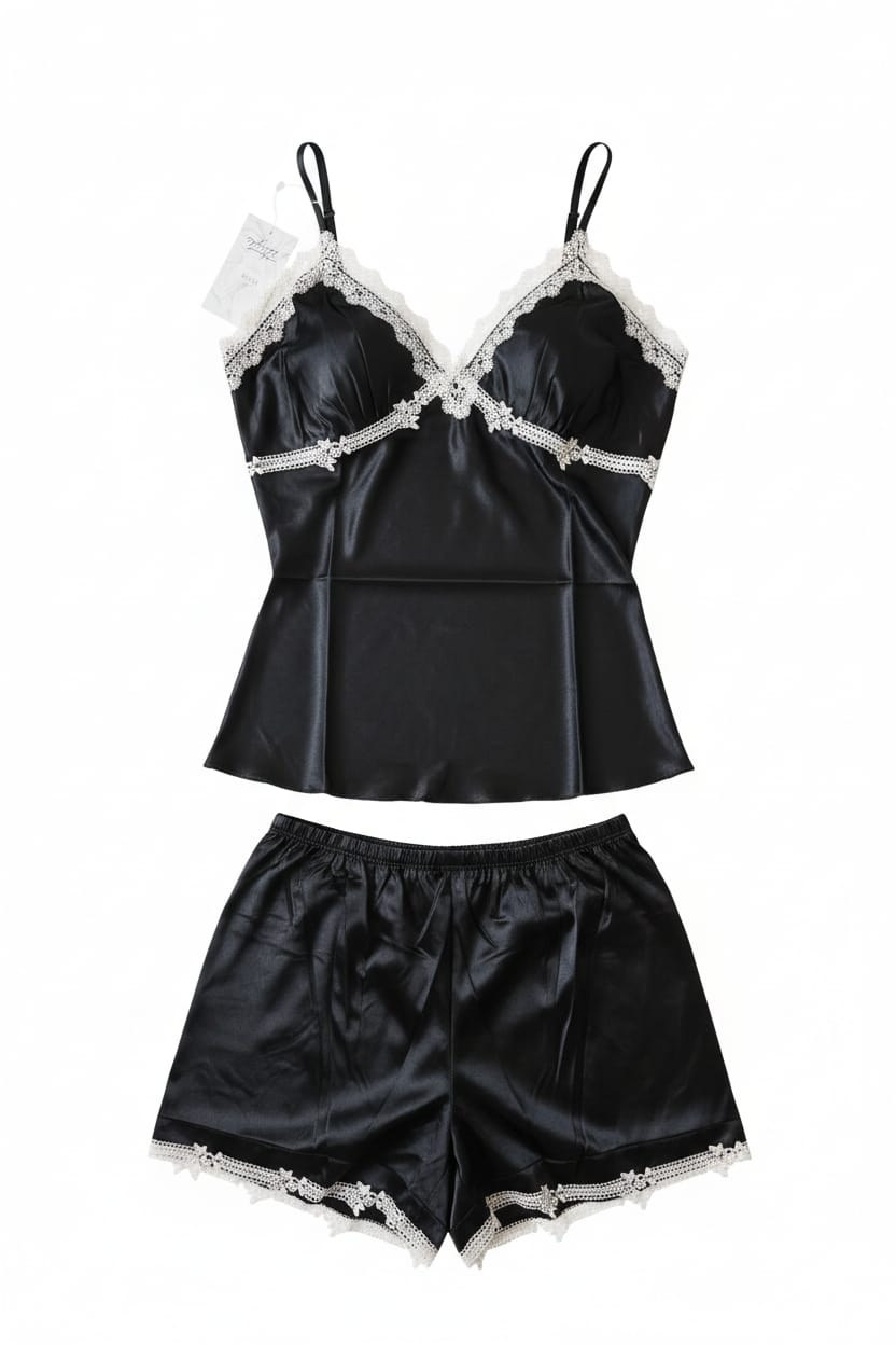 Ensemble Lingerie Femme Satin & Dentelle NOIR