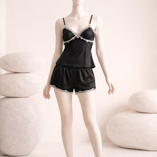 Ensemble Lingerie Femme Satin & Dentelle NOIR